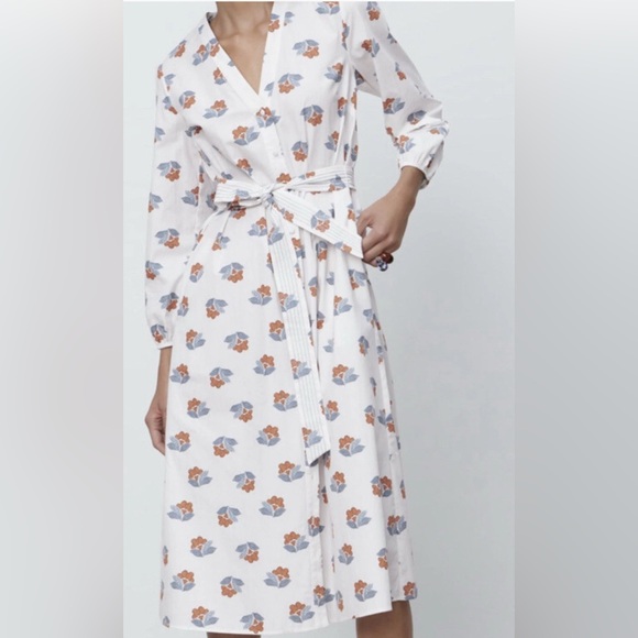 Zara Dresses & Skirts - ZARA Printed White Midi Poplin Dress Size XS